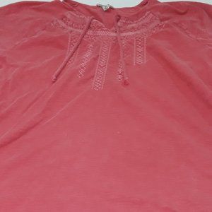 Lucky Brand pink boho top with embroidery and tassel tie